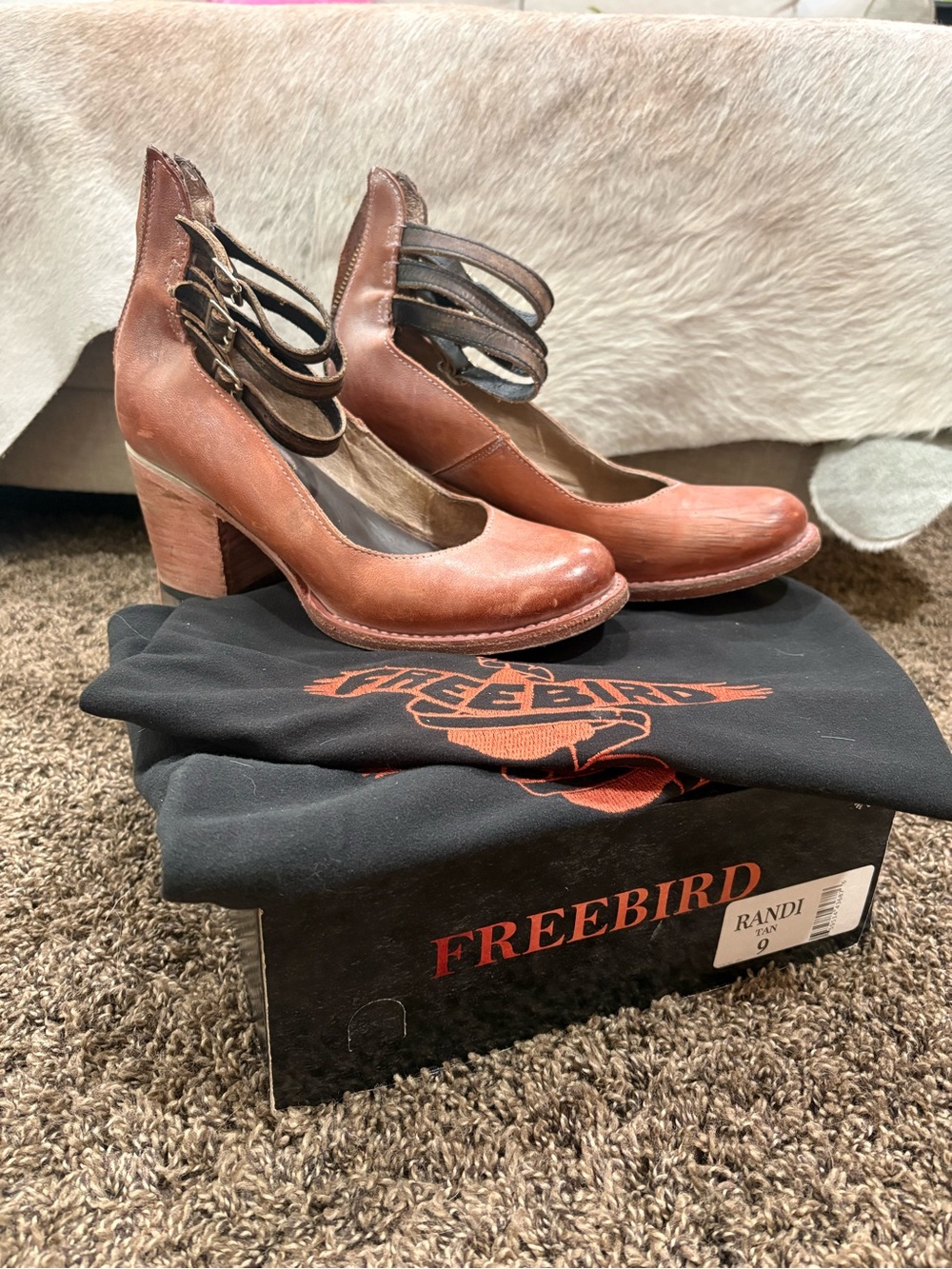 Freebird Randi Leather Ankle-Strap Heels in Dusty Rose